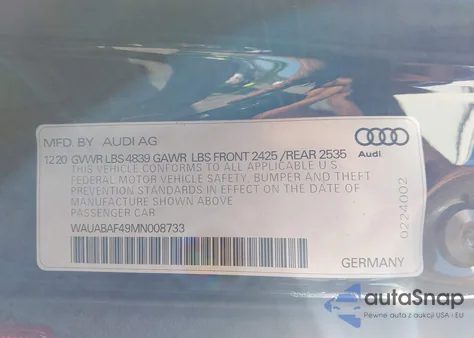 2021 Audi A4 Premium 40 Tfsi Quattro S Tronic из США, поврежденный, VIN WAUABAF49MN008733